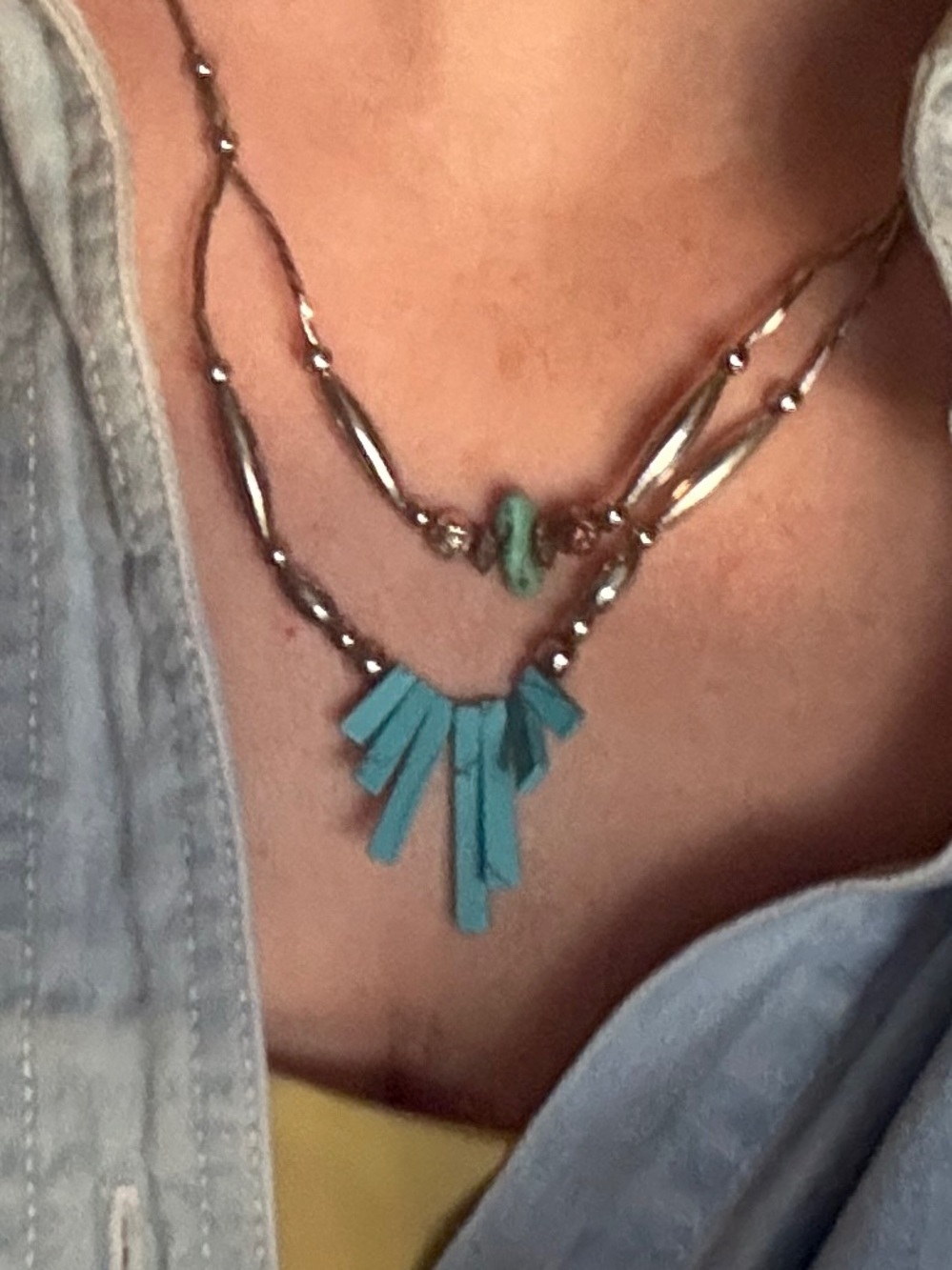 Vintage Turquoise fringe double beaded Silver Bead necklace m American Southwest